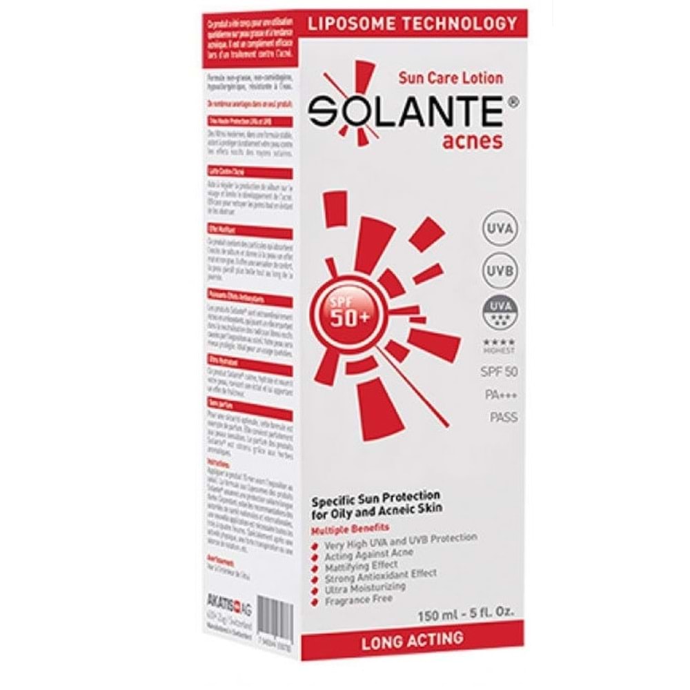 SOLANTE ACNES SUN CARE LOTİON SPF50+ 150 ML ( AKNELİ CİLTLER İÇİN )