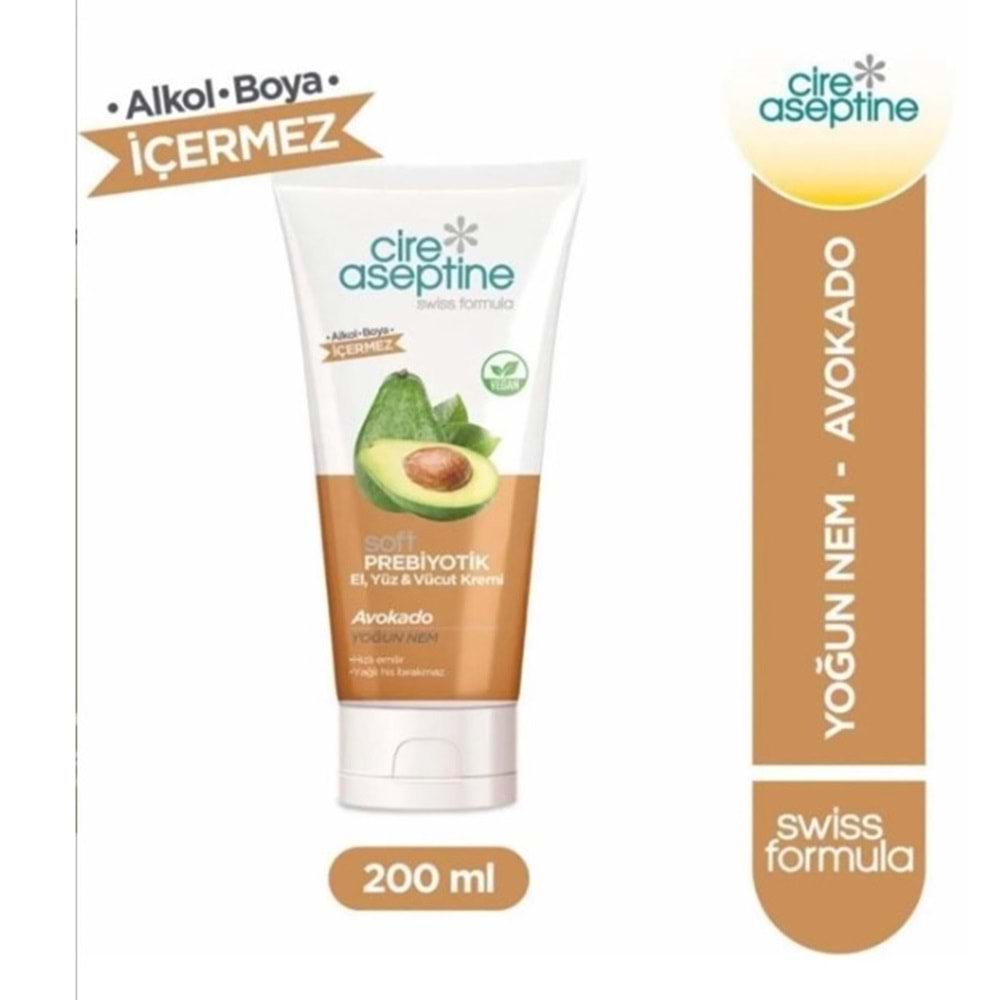 CİRE ASEPTİNE SOFT PREBİYOTİK AVOKADO EL, YÜZ VE VÜCUT KREMİ 200 ML