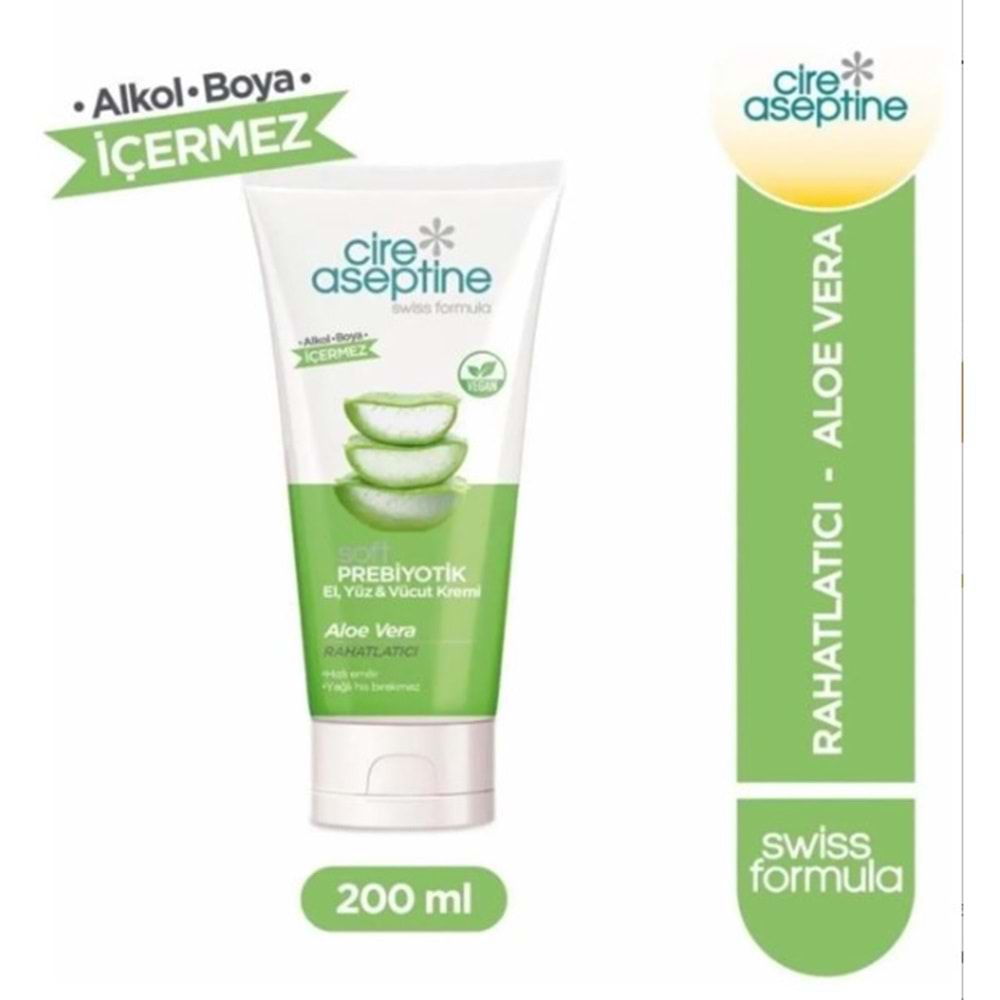 CİRE ASEPTİNE SOFT PREBİYOTİK ALOE VERA EL, YÜZ VE VÜCUT KREMİ 200 ML