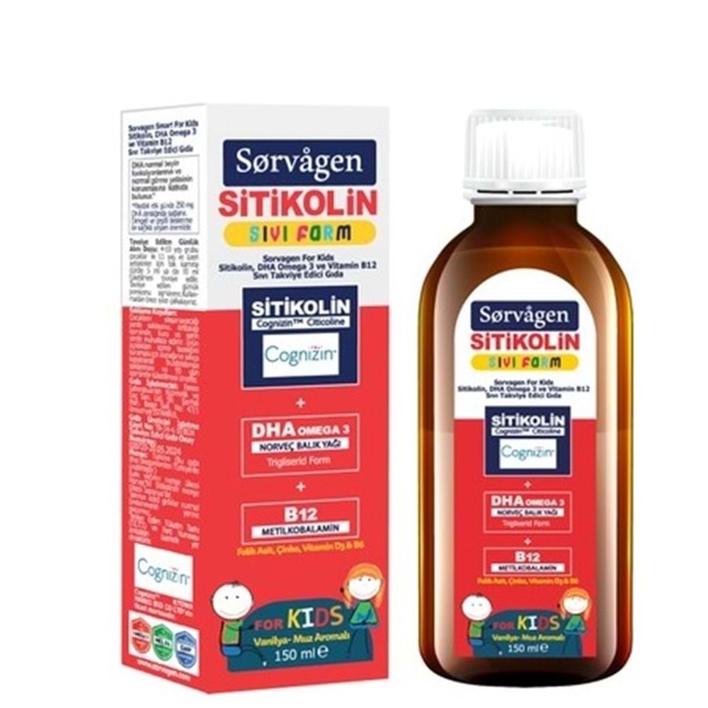 SORVAGEN SMART KİDS SIVI FORM SİTİKOLİN DHA OMEGA 3 BALIK YAĞI VE B12 150 ML ŞURUP