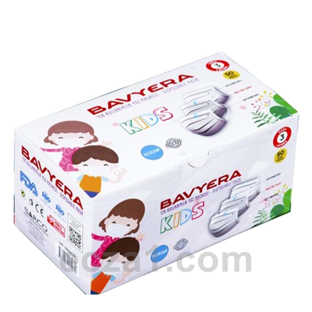 BAVYERA 3 KATLI BEYAZ ÇOCUK MASKESİ 50 Lİ