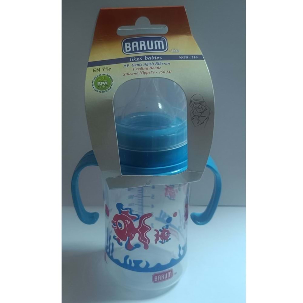 BARUM GENİŞ AĞIZLI KULPLU BİBERON 250 ML