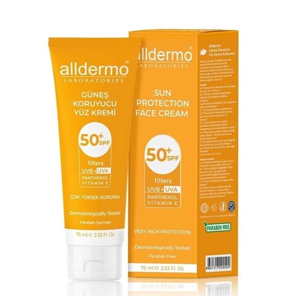 ALLDERMO GÜNEŞ KREMİ SPF 50+ 75 ML UVB + UVA ( YETİŞKİN ) YÜKSEK KORUMA