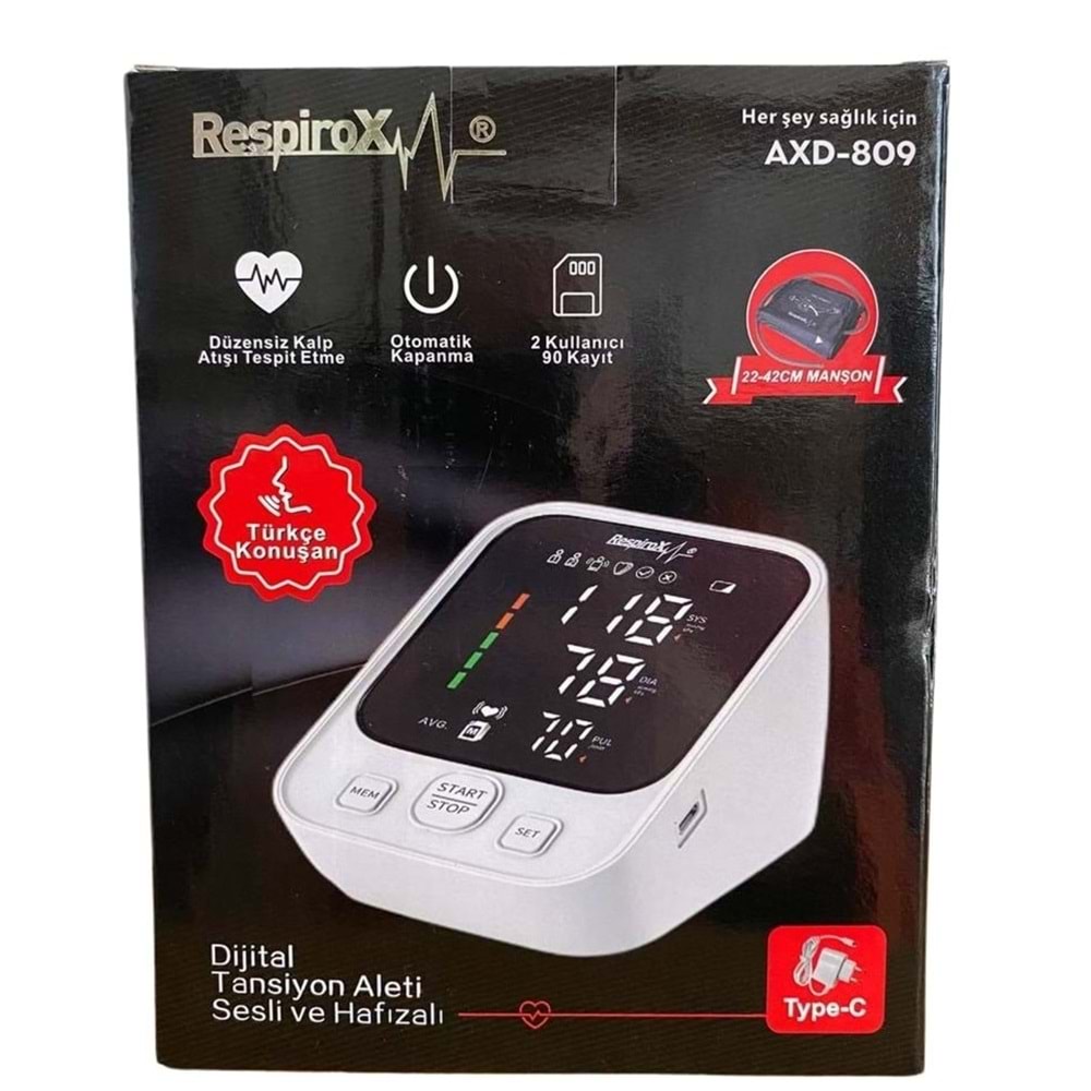 TANSİYON ALETİ RESPİROX OTOMATİK KONUŞAN DİJİTAL AXD-809