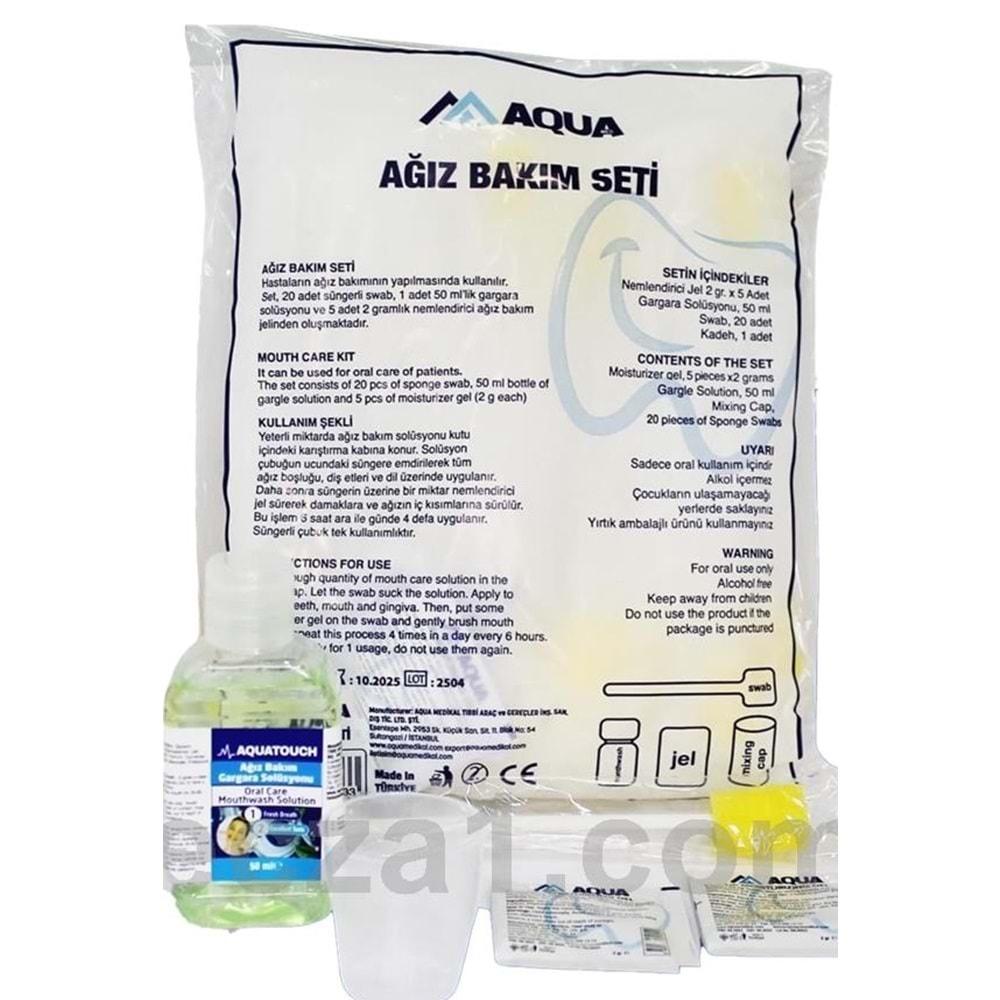 Aqua Ağız Bakım Seti - Süngerli Swap 20 Adet +Gargara 50 ml + Jel 5x2 gr - 5 Adet