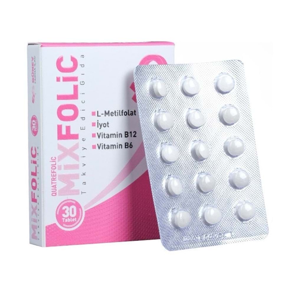 MİXFOLİC FOLİK ASİT 30 TABLET ( L-METİLFOLAT & İYOT & VİT.B6 VE B12)