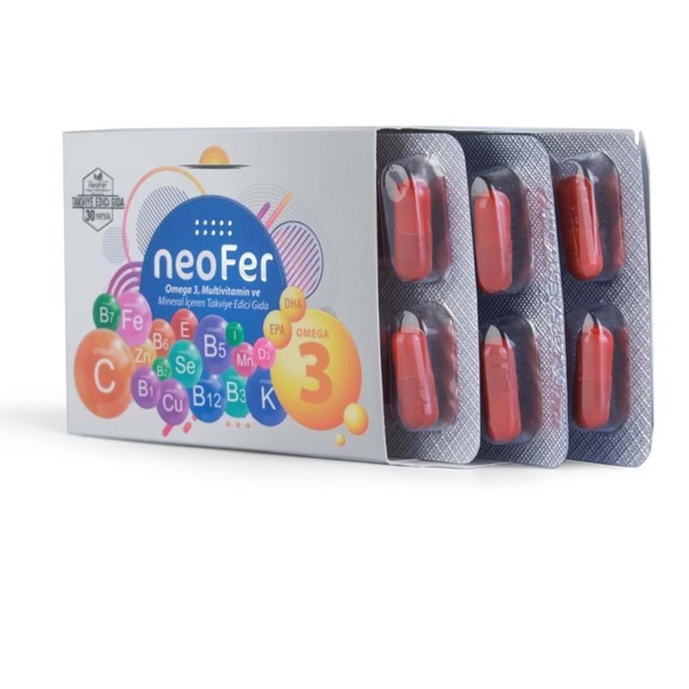 NEOFER OMEGA 3 , 30 KAPSÜL MULTİVİTAMİN VE MİNERAL İÇEREN TAKVİYE EDİCİ GIDA