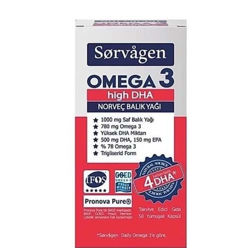 SORVAGEN OMEGA 3 HİGH DHA BALIK YAĞI 50 KAPSÜL ( NORVEÇ BALIK YAĞI )