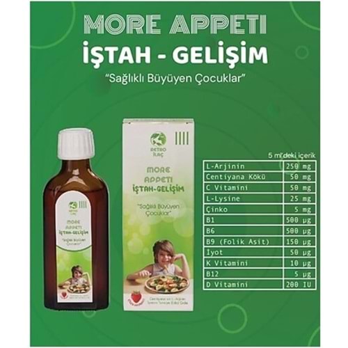 RETRO İLAÇ APPETİZER BÜYÜME VE GELİŞİM 100 ML (İŞTAH İÇİN) ŞURUP