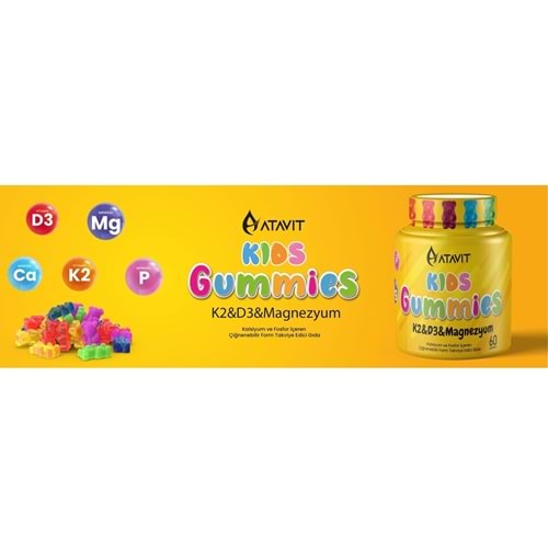 ATAVİT KİDS GUMMİES (K2 & D3 & MAGNEZYUM / ÇİĞNENEBİLİR FORM / 60 ADET)