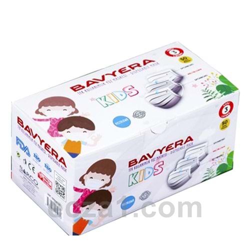 BAVYERA 3 KATLI BEYAZ ÇOCUK MASKESİ 50 Lİ