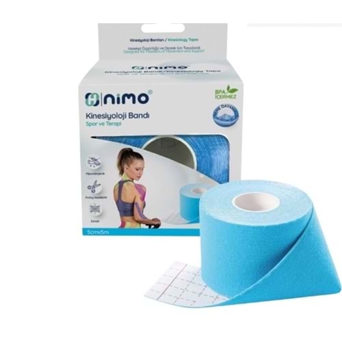 NİMO KİNESİYOLOJİ BANDI 5 CM X 5 M AĞRI BANDI ( MAVİ )