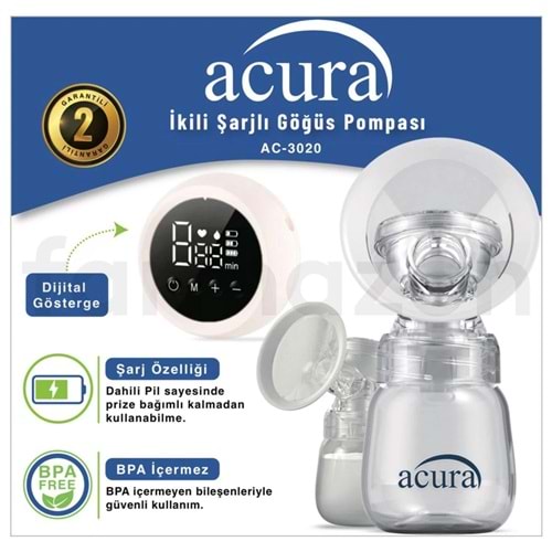 ACURA AC 3020 İKİLİ ŞARJLI GÖGÜS POMPASI