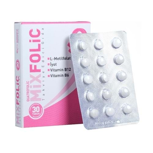 MİXFOLİC FOLİK ASİT 30 TABLET ( L-METİLFOLAT & İYOT & VİT.B6 VE B12)