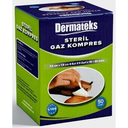 DERMATEKS GAZLI BEZ KOMPRES 7.5 X7.5CM 50 ADET